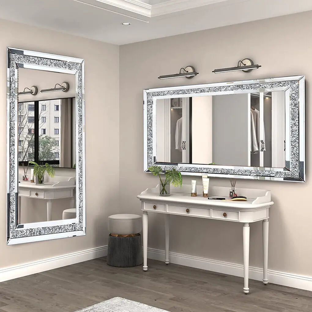 Large Silver Sparkly Crystal Rhinestone Diamond Frameless Vanity Mirrors for Home/Hotel