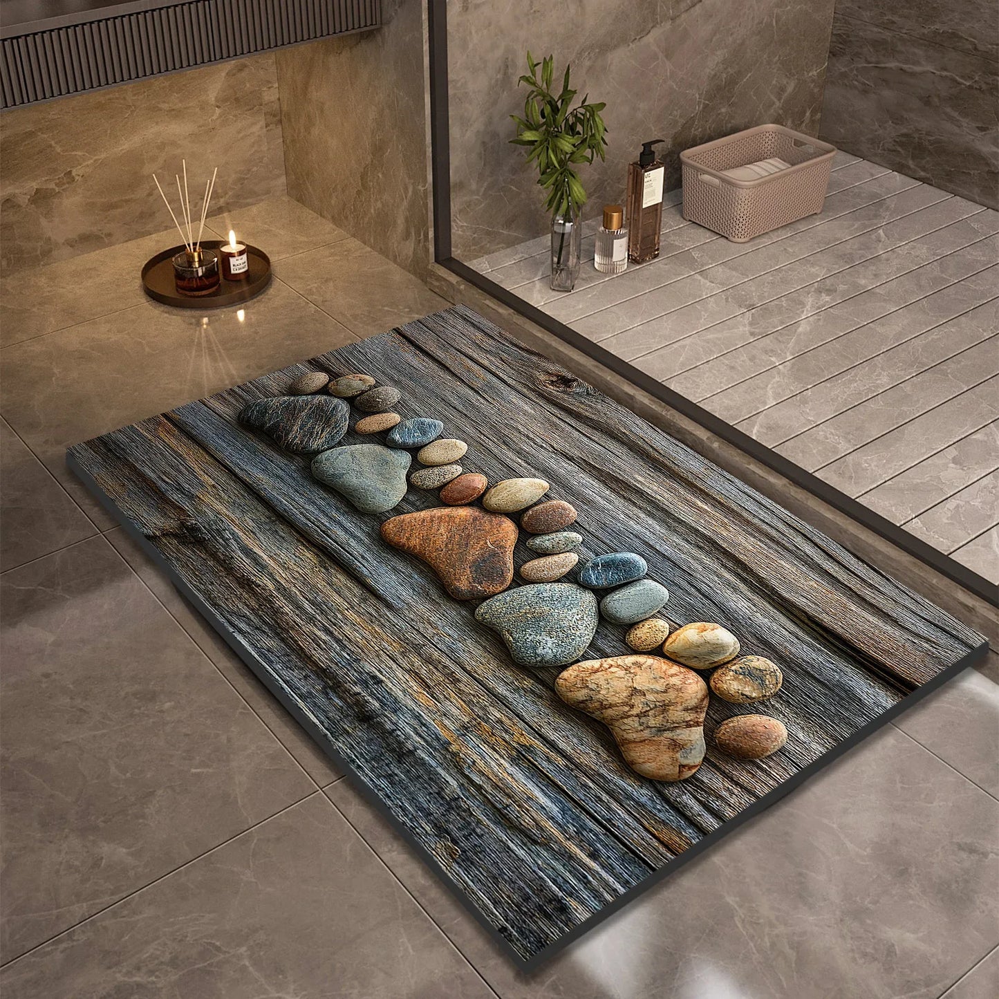 Stone Design Diatomite Bath Mat, Non-Slip Shower Mat, Absorbent, Quick Dry