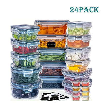 24 pcs Kitchen Storage Container Set-Dishwasher Safe, Reusable Plastic Bins W/Flip Lids
