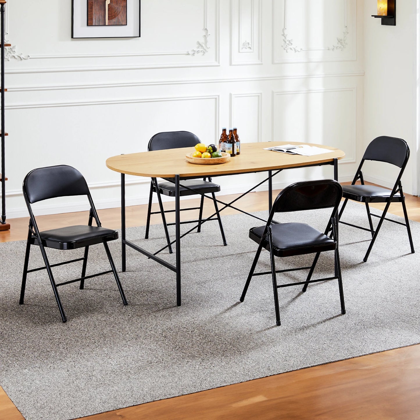 Leather Padded Folding Chairs 4 Pack Sturdy Metal