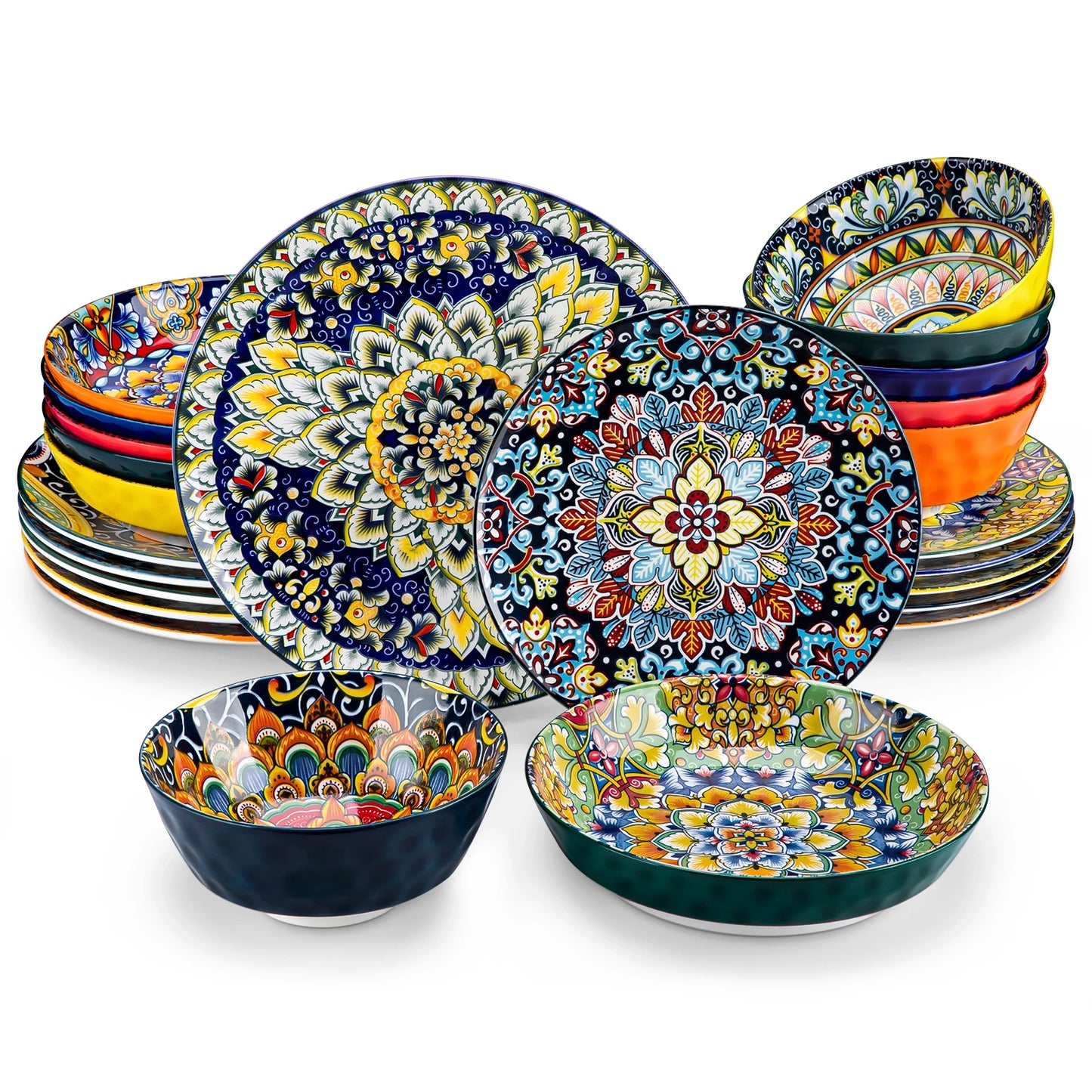Ceramic Dinnerware Set  Stoneware Bohemian Style  12/16/18/24/48 Piece