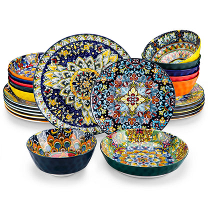 Ceramic Dinnerware Set  Stoneware Bohemian Style  12/16/18/24/48 Piece