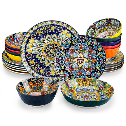 Ceramic Dinnerware Set  Stoneware Bohemian Style  12/16/18/24/48 Piece