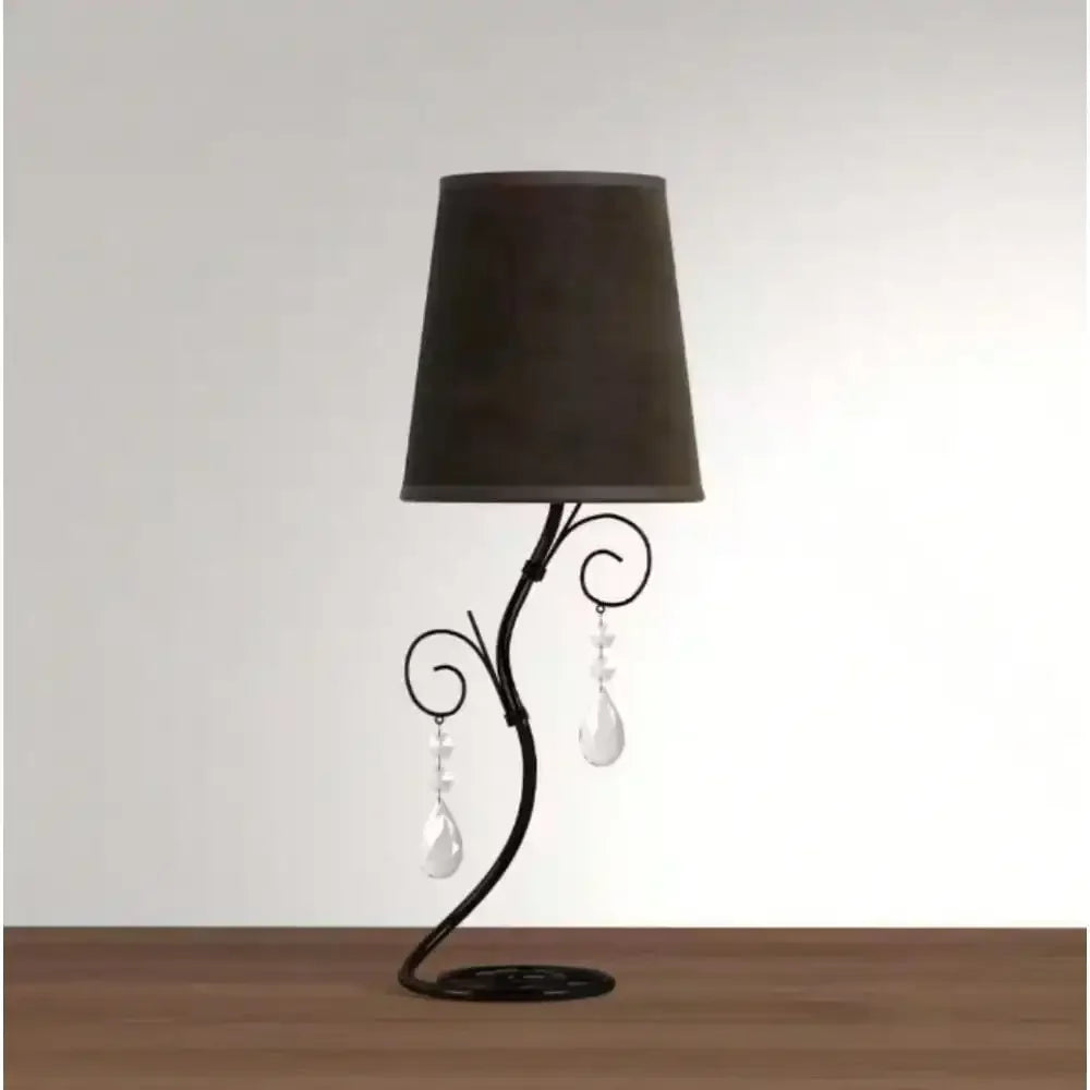 18.5" Twisted Vine Black Table Lamp with Brown Shade and Hanging Beads for Night Stand