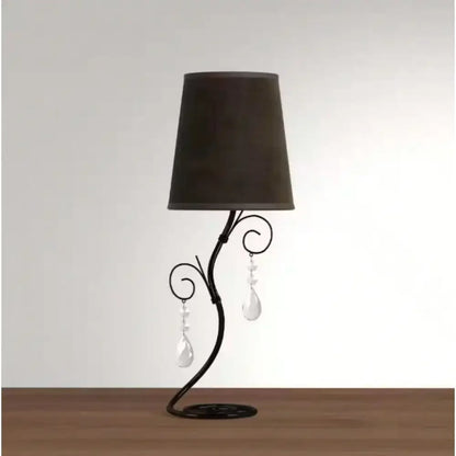 18.5" Twisted Vine Black Table Lamp with Brown Shade and Hanging Beads for Night Stand