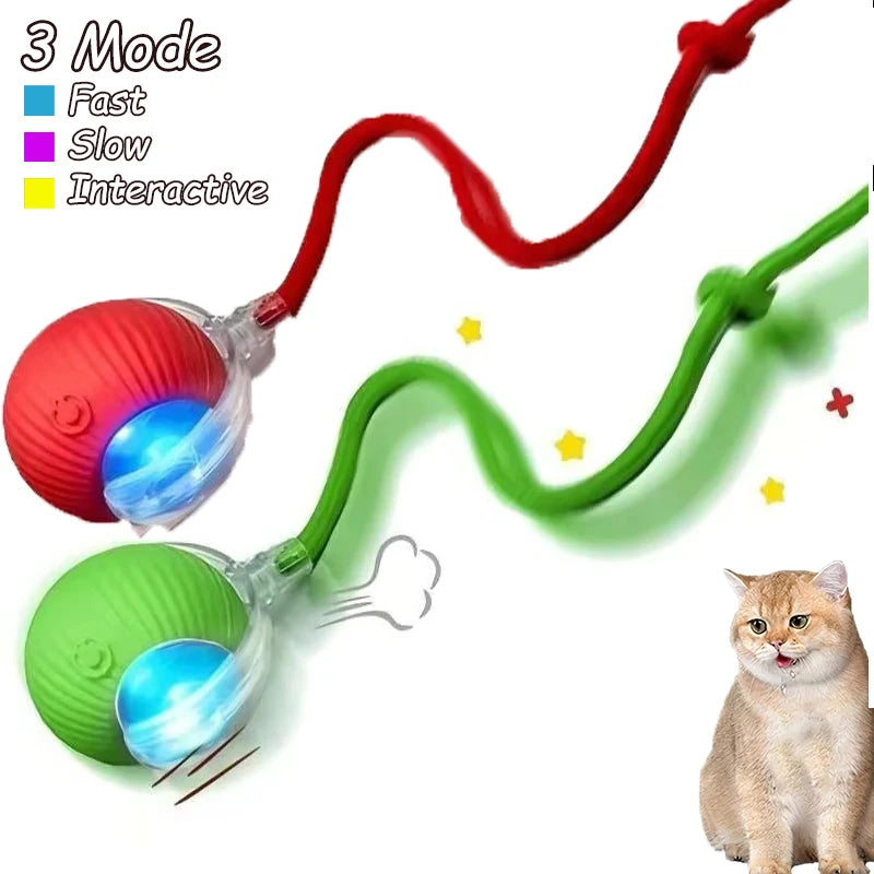 2 Pcs Cat interactive Ball Toys, Automatic Rolling Ball Faux Tail Rechargable Smart Toy