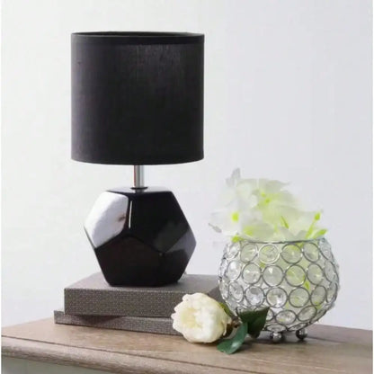 Round Prism Mini Table Lamp with Matching Fabric Shade for Bedroom.