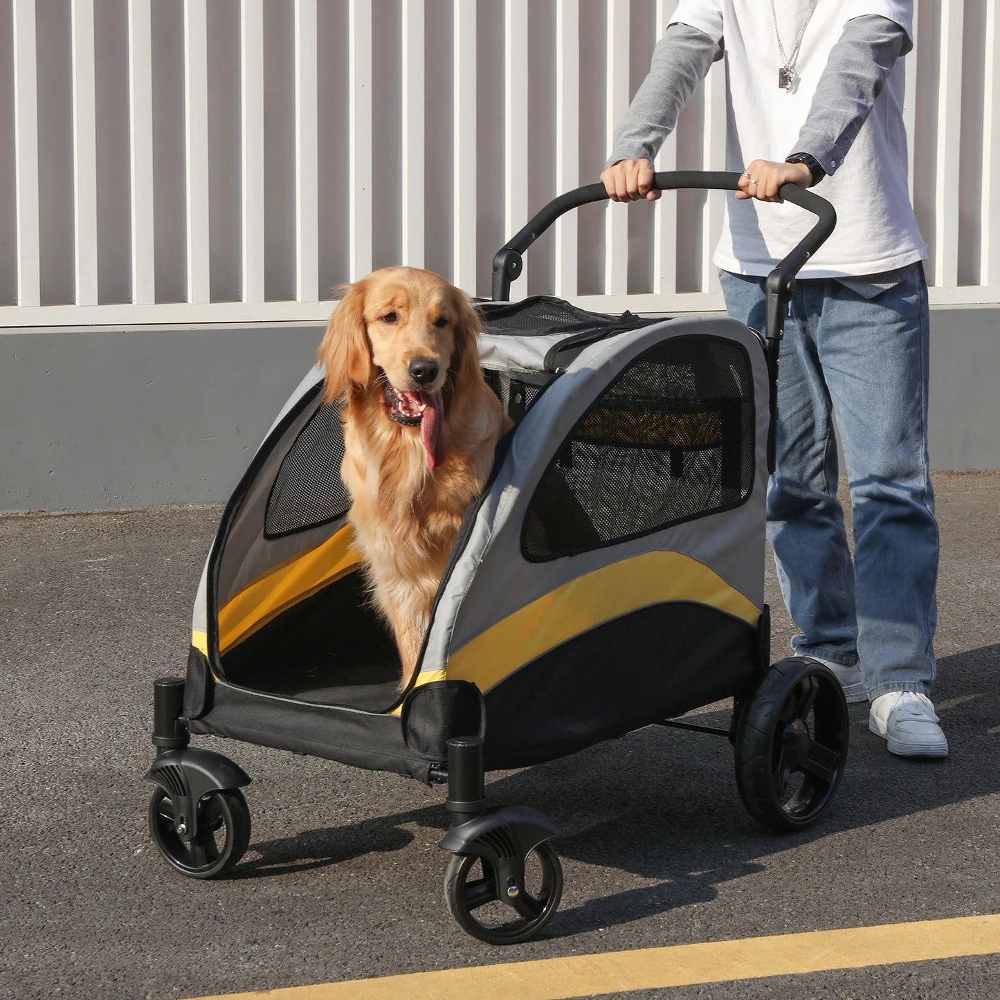 Portable Dog Stroller 4 Wheels  for Large Dogs, Foldable Pet Travel Carriage