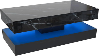 Modern Stylish Coffee Table W/LED lights, Double-Layer Design