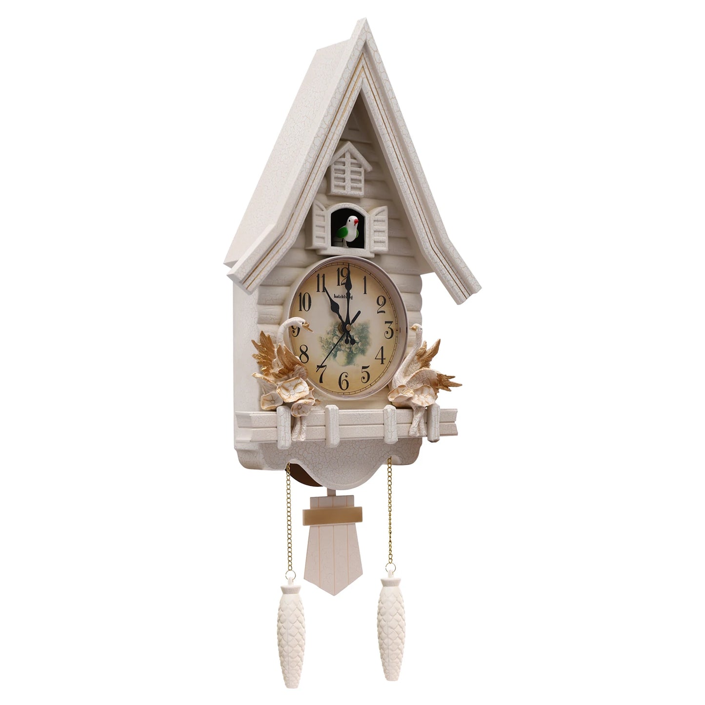 Antique White Cuckoo Wall Clock 12.8 x 4.33 x 27.2"