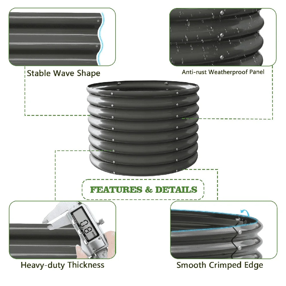 2 Pack 3ft Galvanized Raised Garden Bed, Metal Planter Box