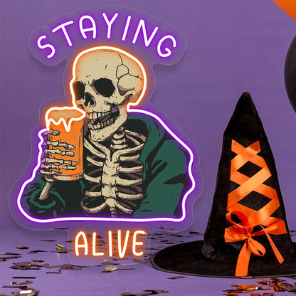 1 PC Skeleton UV Neon Signs Light, LED Halloween Decor