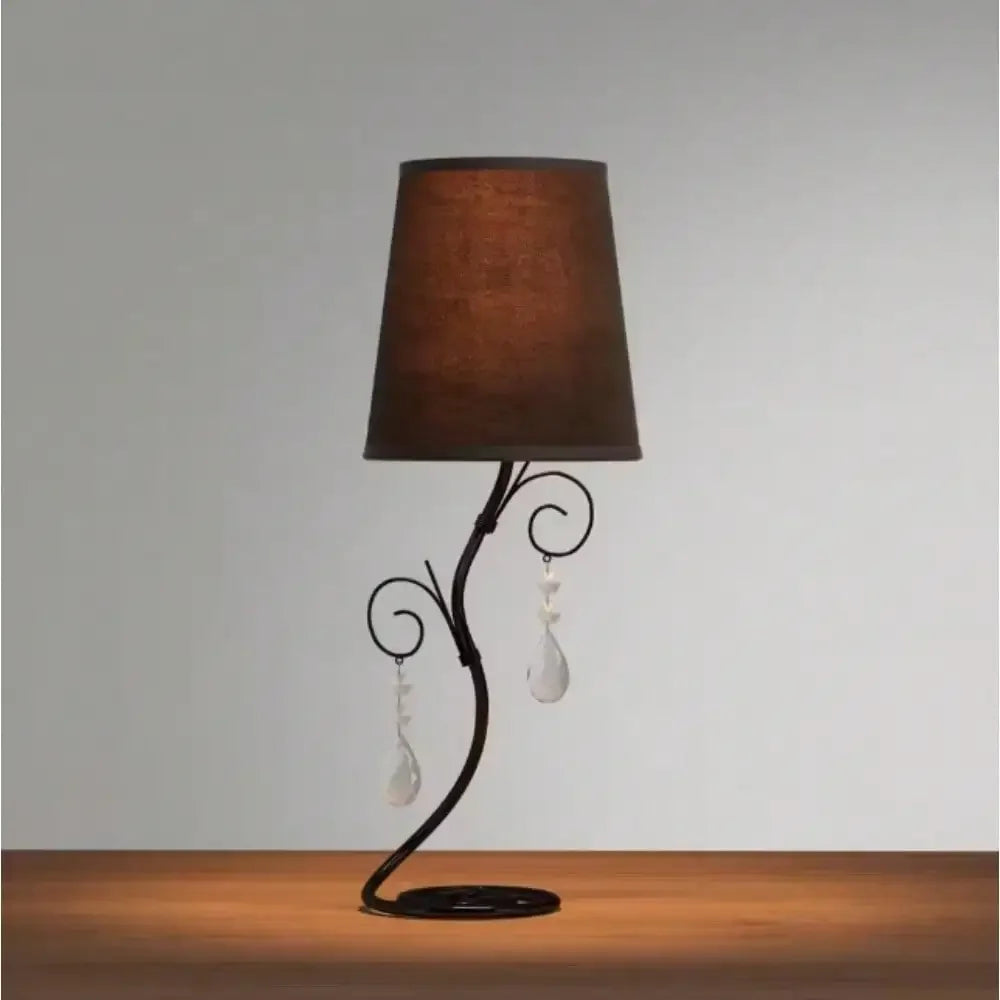 18.5" Twisted Vine Black Table Lamp with Brown Shade and Hanging Beads for Night Stand