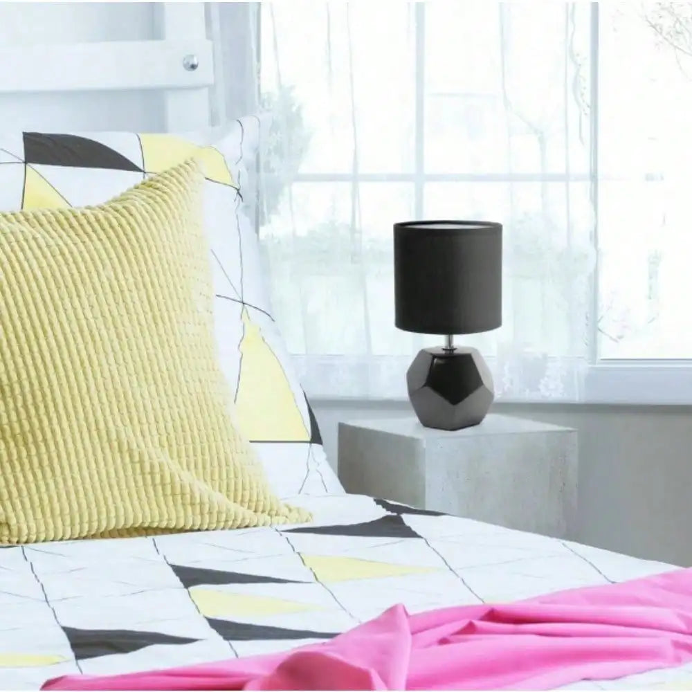 Round Prism Mini Table Lamp with Matching Fabric Shade for Bedroom.