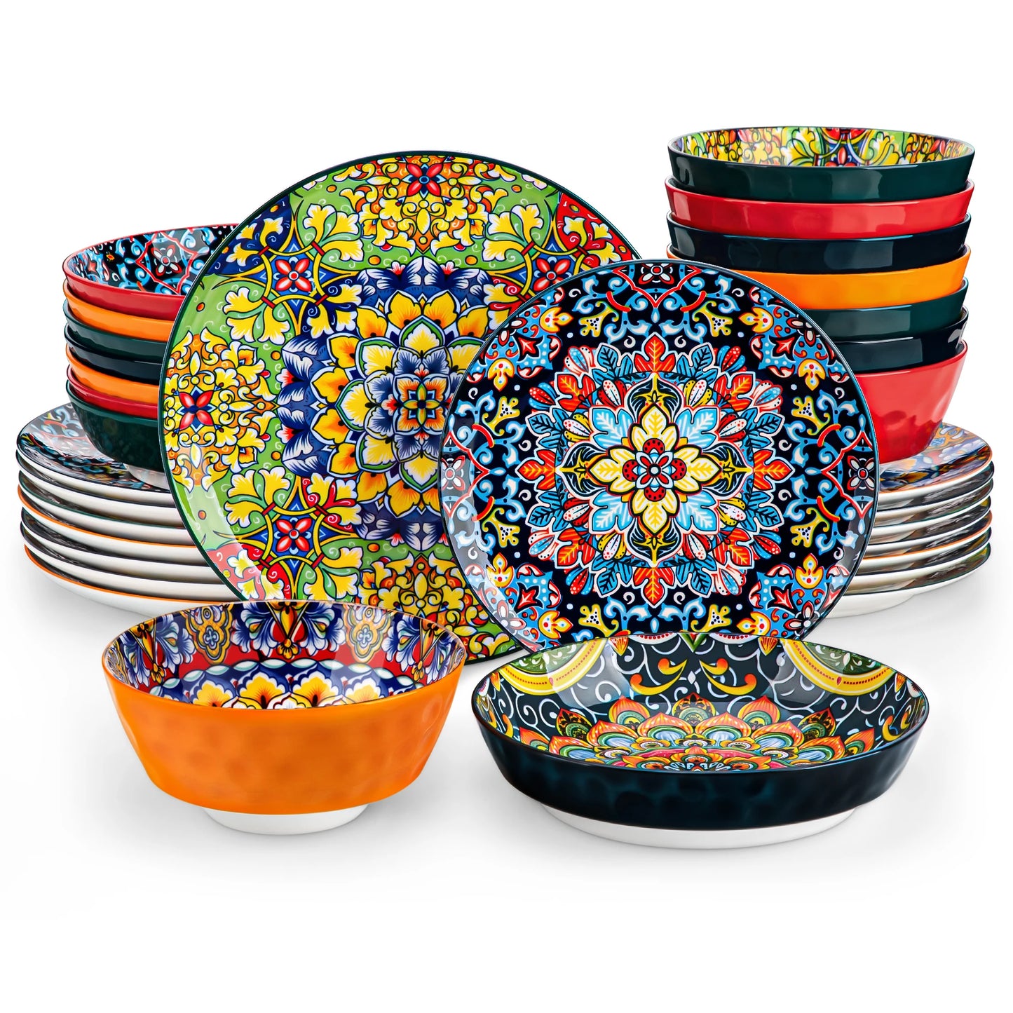 Ceramic Dinnerware Set  Stoneware Bohemian Style  12/16/18/24/48 Piece