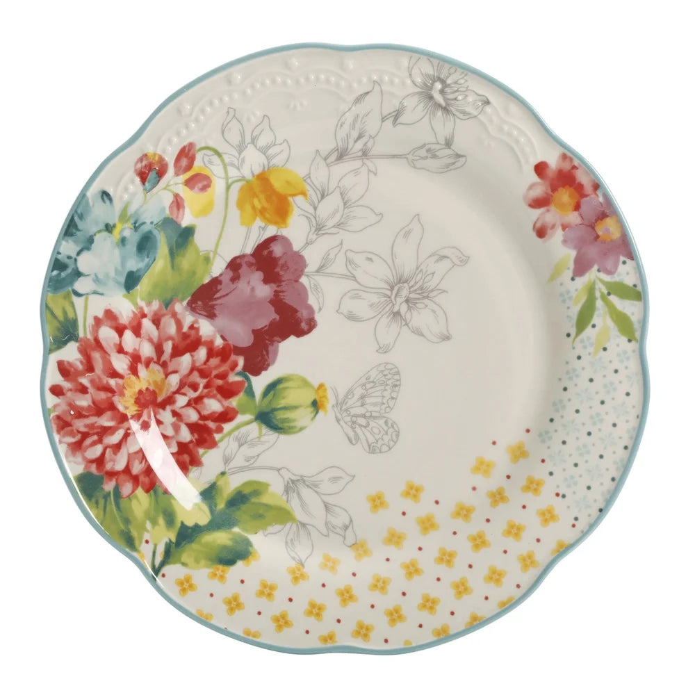 Blooming Bouquet 12 pc Dinnerware Set Stoneware Plates Bowls, Dishwasher Safe