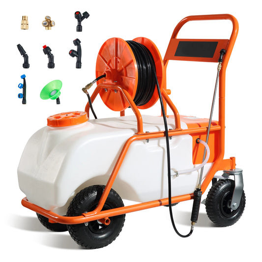 Garden Weed Sprayer W/Wheel Cart, Battery Powered 126Ft Hose W/Reel