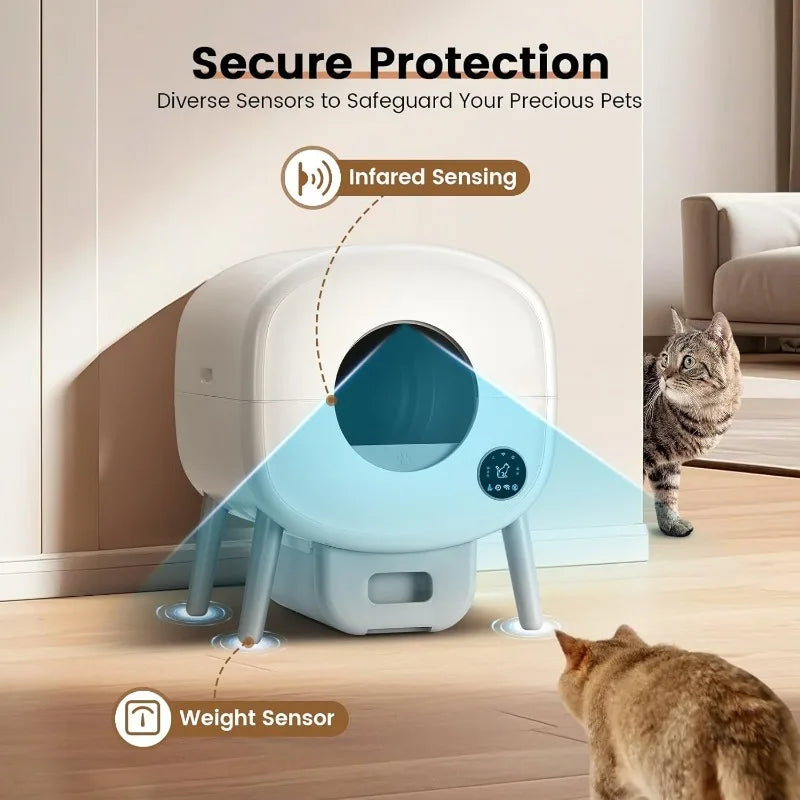 Extra Large Automatic Litter Box Self Cleaning for Multiple Cats, Odor-Free, App-Controlled, Ambient Light Waste Disposal