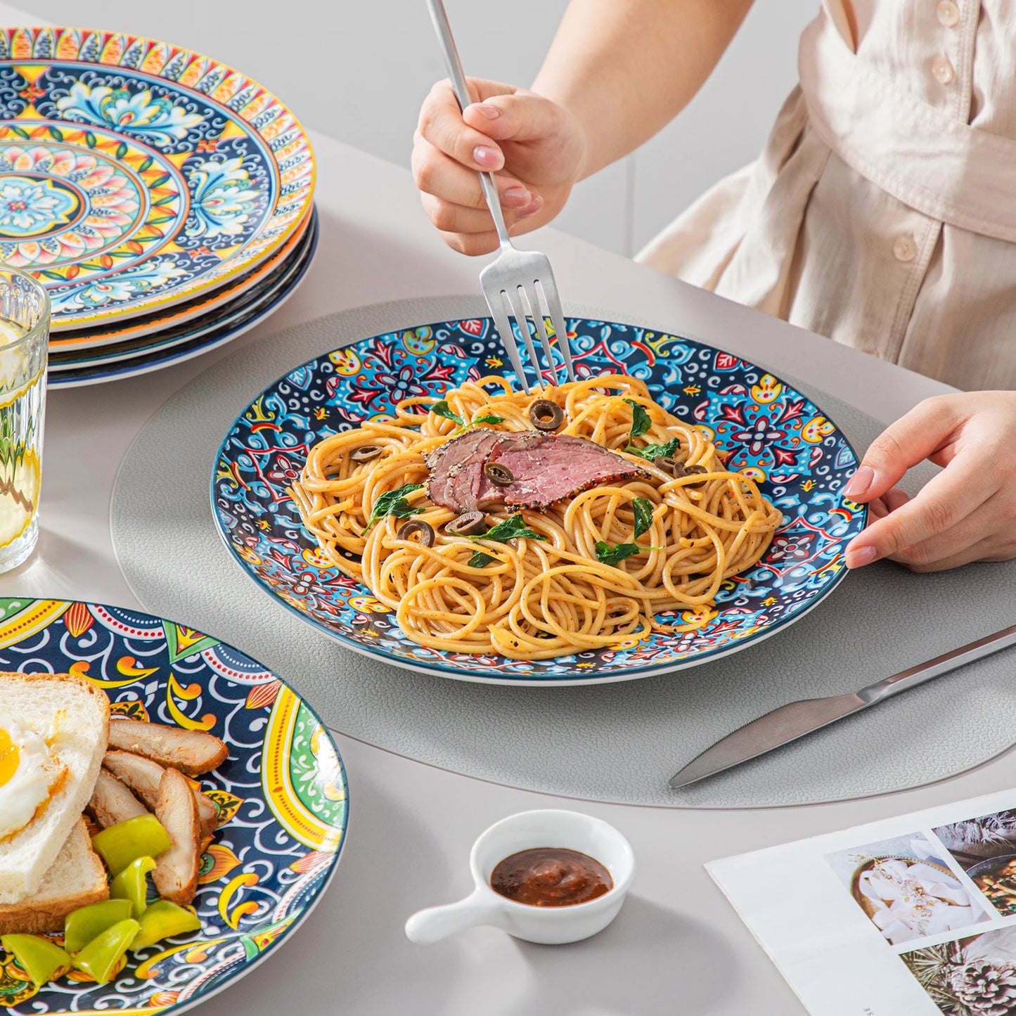 Ceramic Dinnerware Set  Stoneware Bohemian Style  12/16/18/24/48 Piece