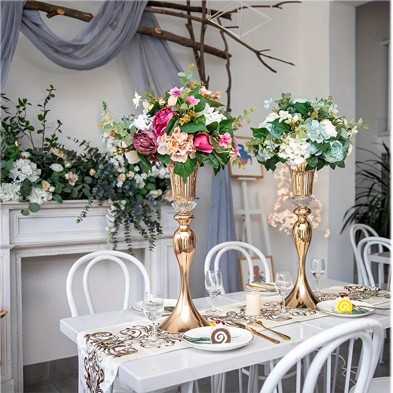 Crystal Flower Stands, Tall Metal Centerpiece Vases