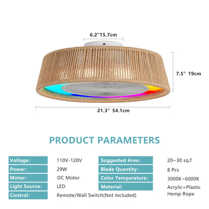 Modern Rustic Ceiling Fan, Light W/LED RGB Mood lighting