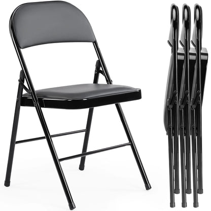 Leather Padded Folding Chairs 4 Pack Sturdy Metal