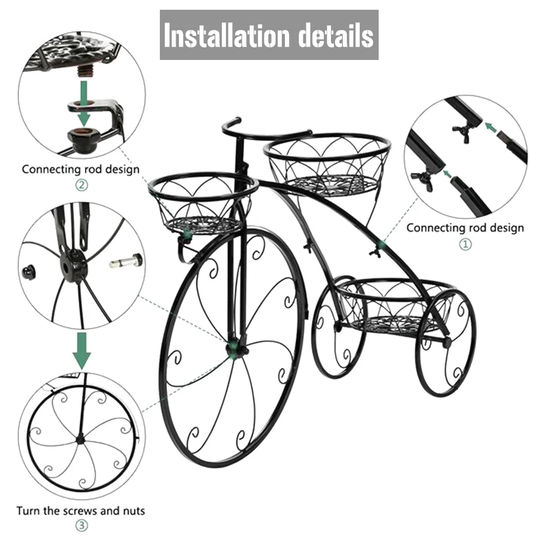 3 Tier Bicycle Plant Stand Wrought Iron Tricycle Planter