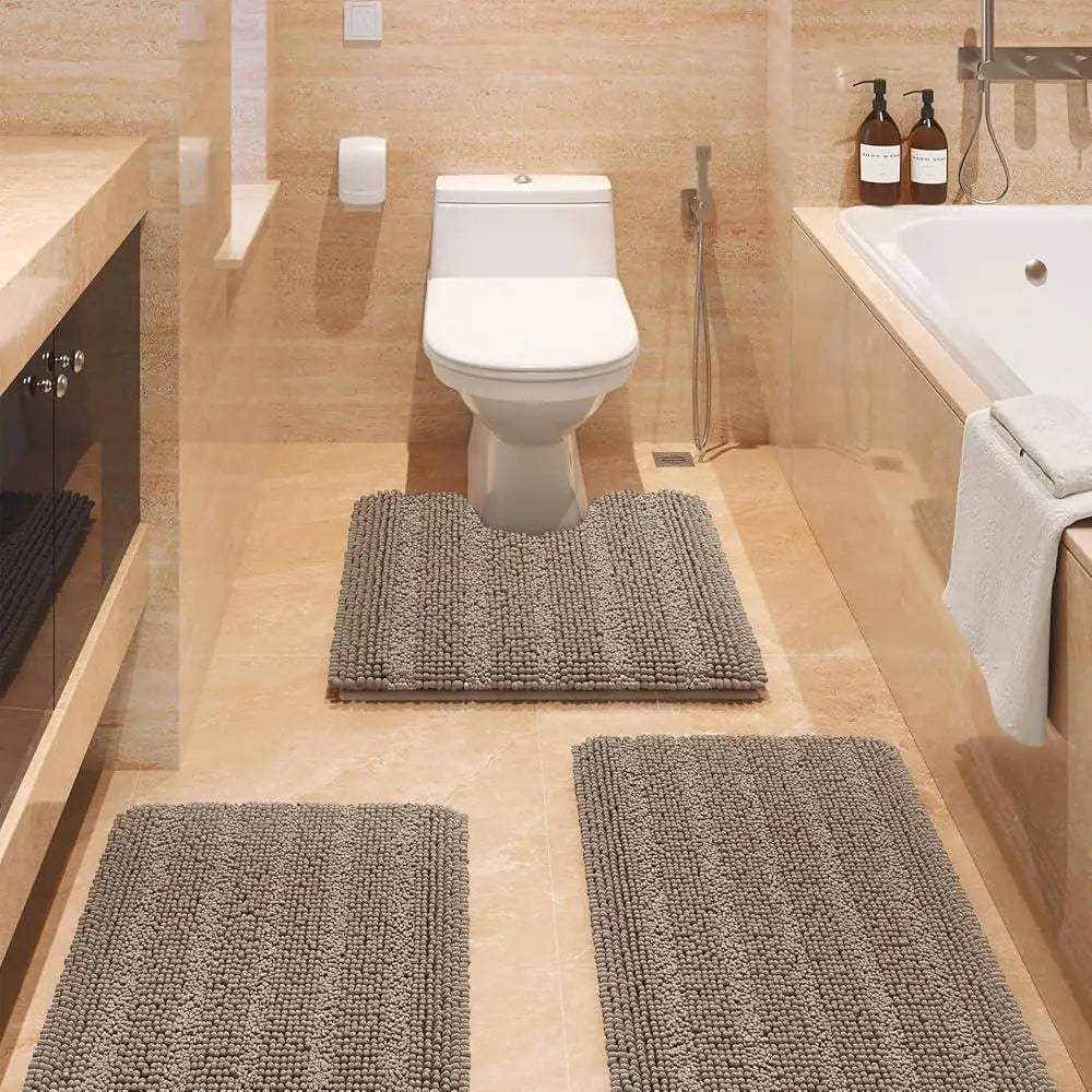 Ultra Soft Chenille Bath Rugs, Non Slip Absorbent Bathroom Mat Set