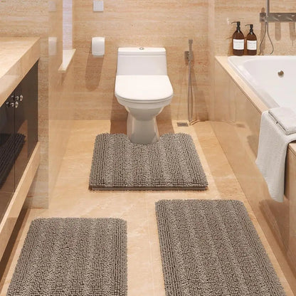 Ultra Soft Chenille Bath Rugs, Non Slip Absorbent Bathroom Mat Set