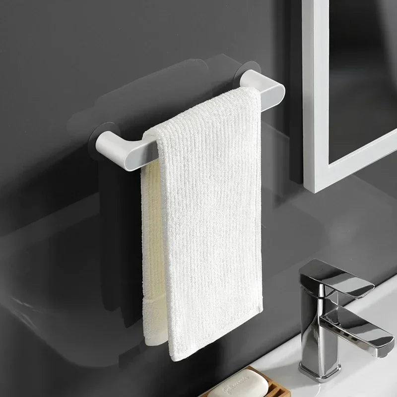 Self-Adhesive Towel Holder Rack, Wall Mounted Towel Hanger, Bathroom Organizer