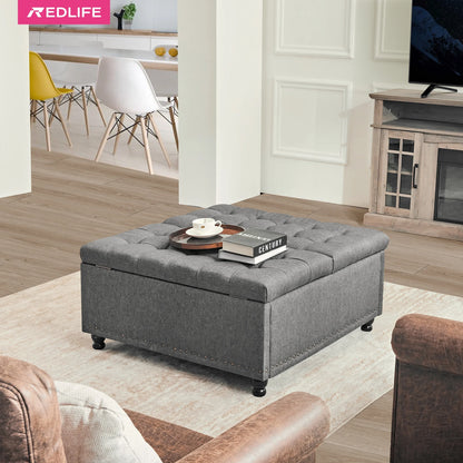 35" Large Square Storage Ottoman Bench, Upholstered Coffee Table, Lift Top Storage