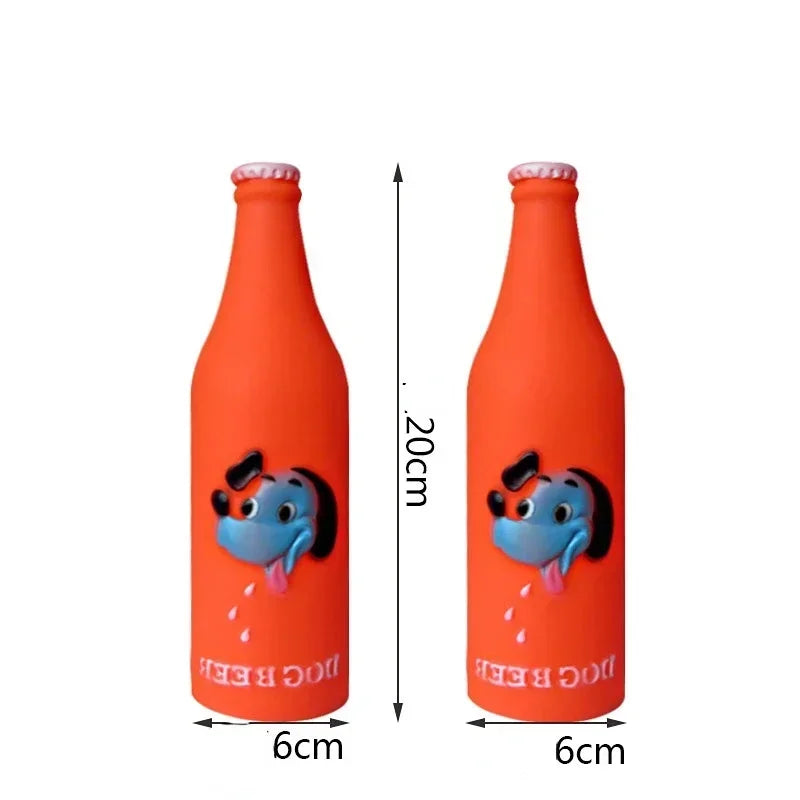 New Dog Toys Silicone Beer Bottle, Brother Dog Pattern, Chew Squeaky Toys for Dogs, Cats