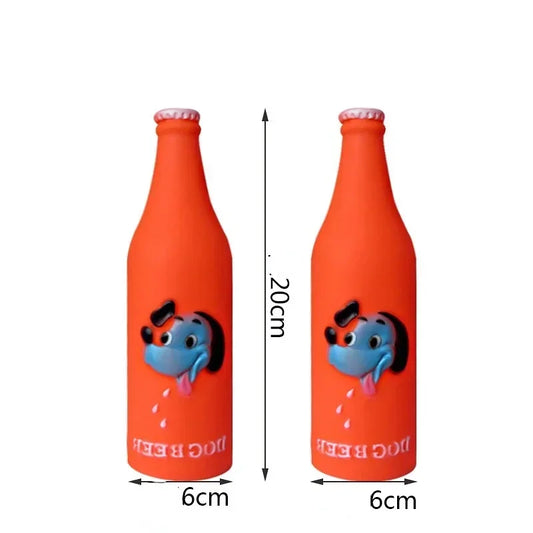 New Dog Toys Silicone Beer Bottle, Brother Dog Pattern, Chew Squeaky Toys for Dogs, Cats