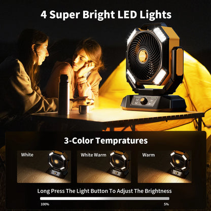 40000mAh Camping Fan, Battery operated fan with 4 LED Light, 8 Speed, Remote Portable Rechargeable Outdoor