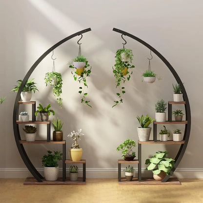 2 Pcs 5-Tier Metal Plant Stand, Half Moon Shape, Tall Garden Plant Holder