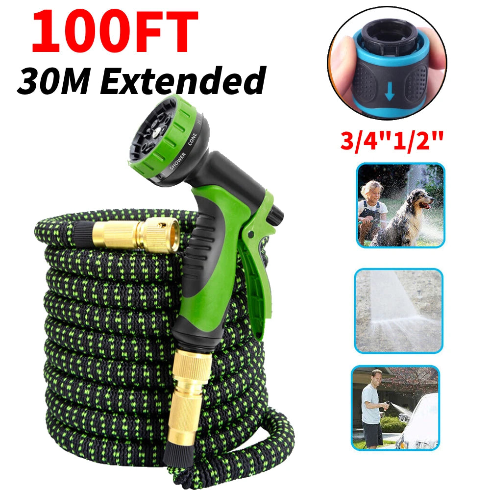 25FT Extendable Garden Water Hose Durable TPE High Pressure Hose