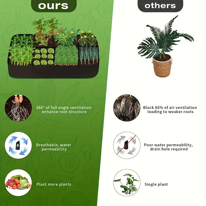 Garden Bed, 128 Gallon, 8 Grids, 3 x 6FT Breathable Raised Planter Beds