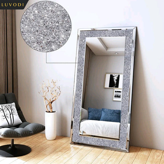 Large Silver Sparkly Crystal Rhinestone Diamond Frameless Vanity Mirrors for Home/Hotel