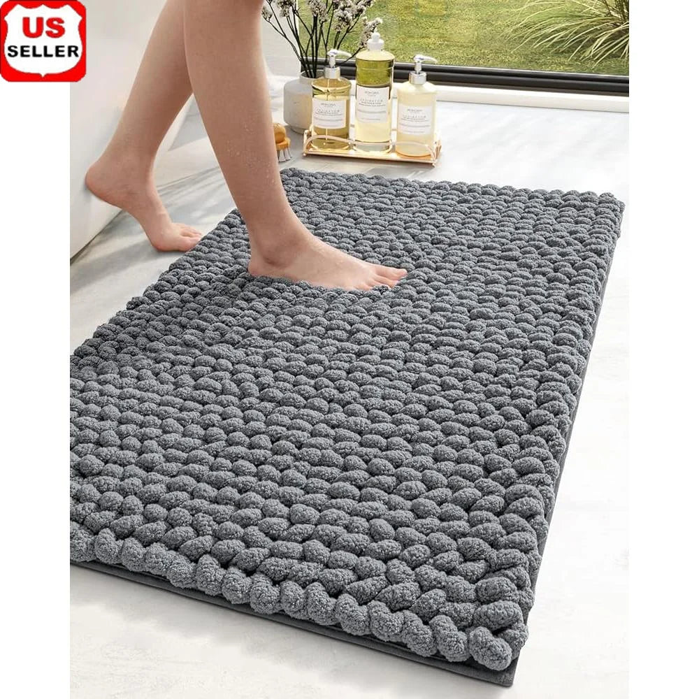 Super Absorbent Chenille Bathroom Rugs, Non Slip Thick Plush Mats