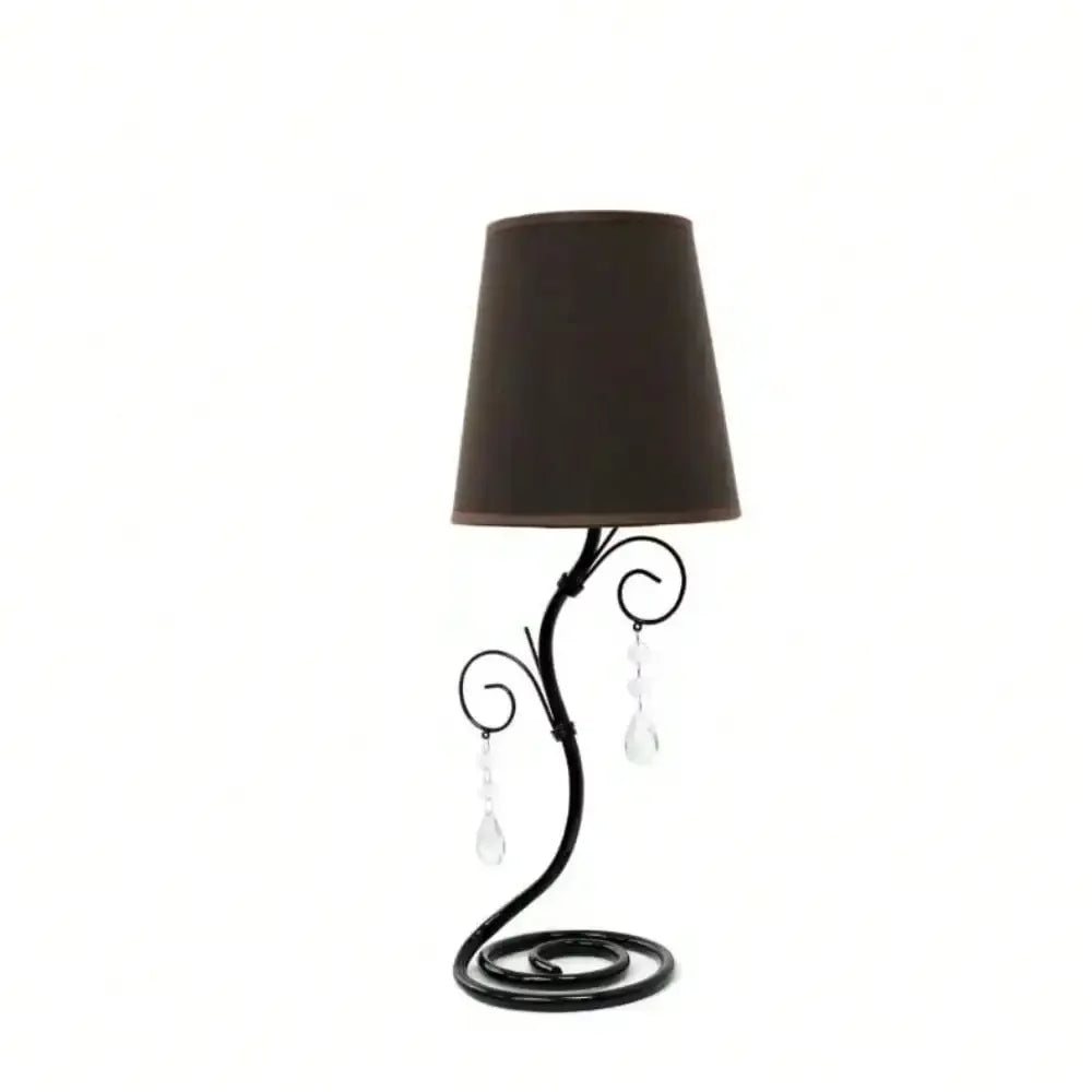 18.5" Twisted Vine Black Table Lamp with Brown Shade and Hanging Beads for Night Stand