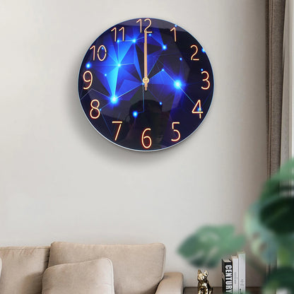 12" Round Ultra-Thin Tempered Glass Wall Clock, Blue Modern, Diamond Large Wall Clock