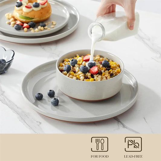 18Pcs Grey Ceramic Plates and Bowls Dinnerware Set. Stoneware Tableware Porcelain Food Dishes, Dinner Tray, Salad Bowl