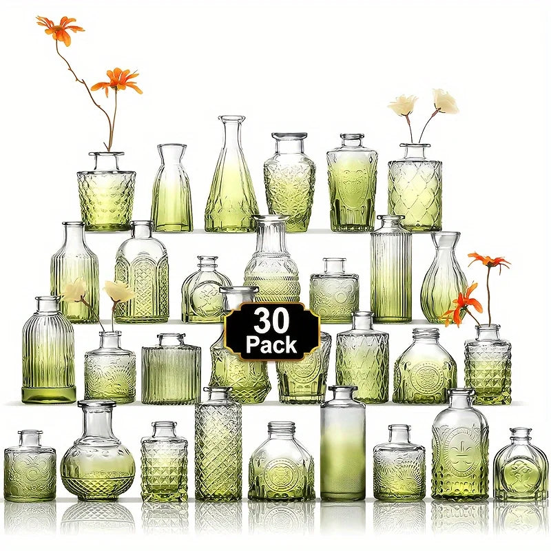 Glass Bud Vases, Bulk, 30 piece set, Cute Vintage Glass