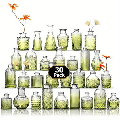 Glass Bud Vases, Bulk, 30 piece set, Cute Vintage Glass