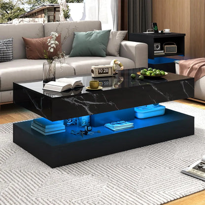 Modern Stylish Coffee Table W/LED lights, Double-Layer Design