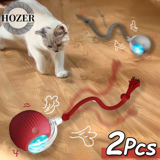 2 Pcs Cat interactive Ball Toys, Automatic Rolling Ball Faux Tail Rechargable Smart Toy