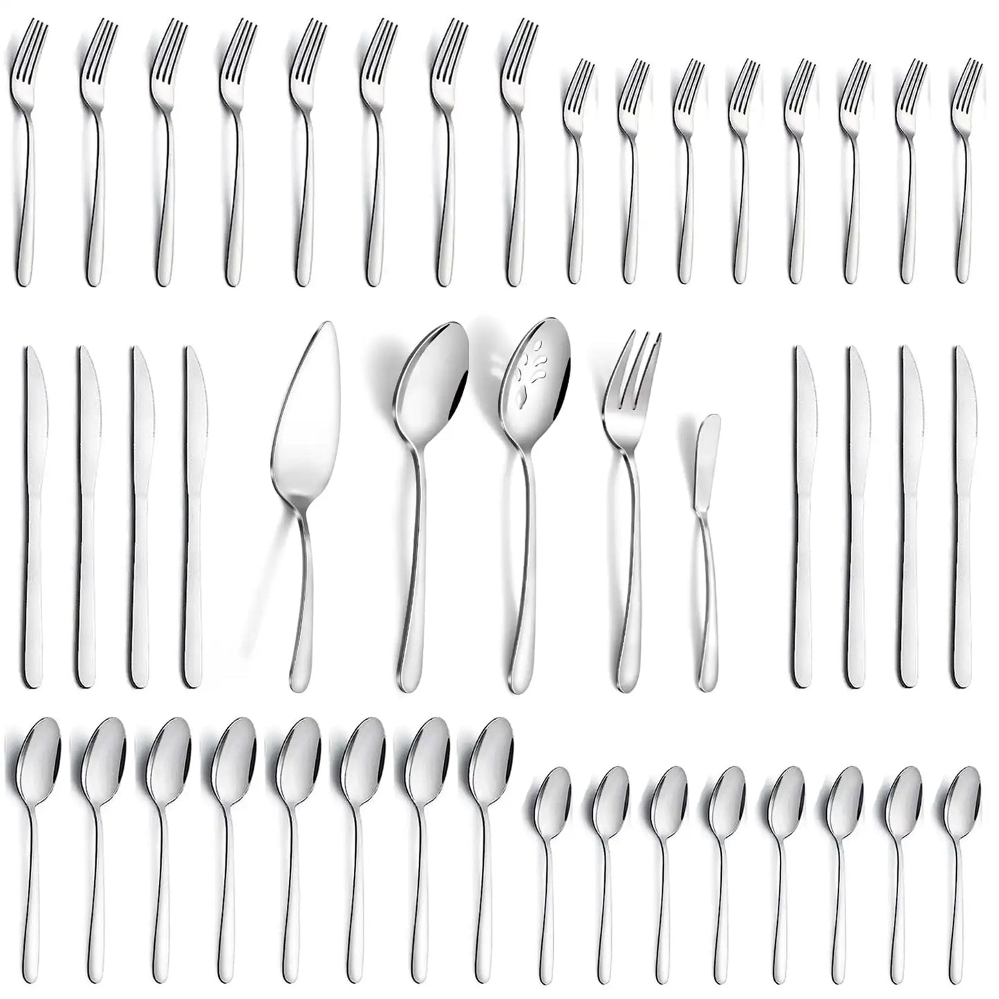 65 Pcs Silverware Set W/Serving Set for 12, Stainless Steel Flatware Cutlery Set