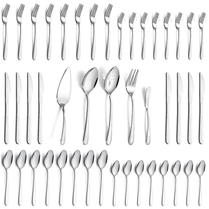 65 Pcs Silverware Set W/Serving Set for 12, Stainless Steel Flatware Cutlery Set