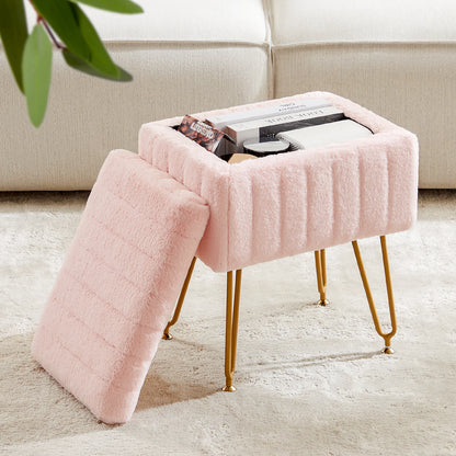 Faux Fur Living Room Hidden Storage Stools
