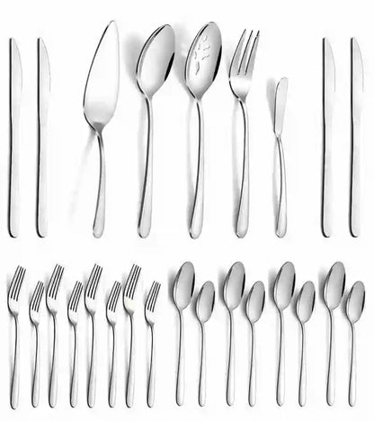 65 Pcs Silverware Set W/Serving Set for 12, Stainless Steel Flatware Cutlery Set